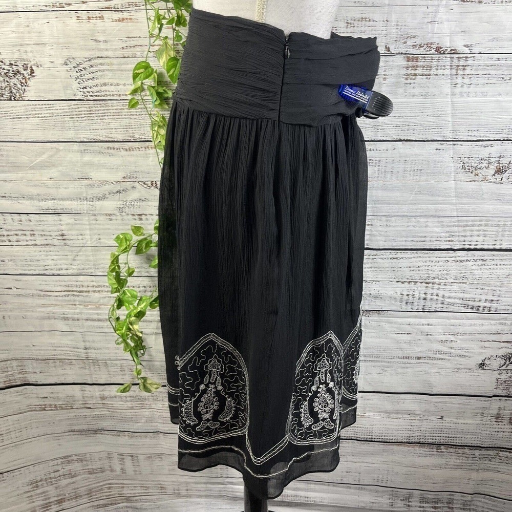 Nygard Skirt size 6 Black Sheer Crinkle Paisley Sequins Knee Full Boho Modest - Picture 8 of 11